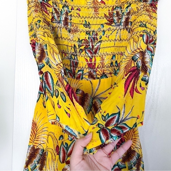 Farm Rio Dress Bria Smocked Mini Floral Off-Shoulder Yellow Multi XS EUC - Picture 4 of 8